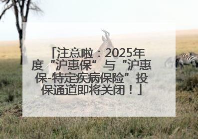注意啦：2025年度“沪惠保”与“沪惠保-特定疾病保险”投保通道即将关闭！